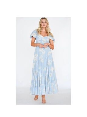 FREE PEOPLE Sundrenched Maxi Dress in Sky Blue Size Large